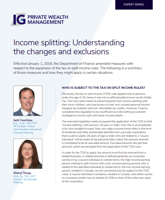 Whitepaper - Income Splitting - Understanding the Changes and Exclusions